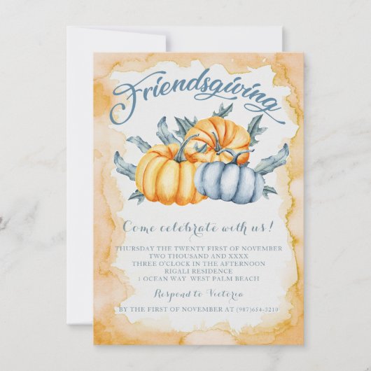 フレンドリーなカボチャの水の色オレンジと青 招待状 (正面)