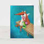 フレンドリーなキツネおよび鶏の食べ物のドーナツ カード (正面)