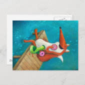 フレンドリーなキツネおよび鶏の食べ物のドーナツ ポストカード (正面/裏面)