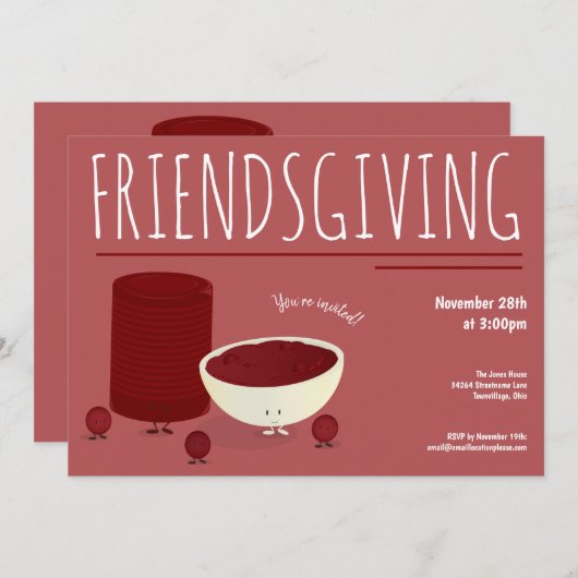 フレンドリーなクランベリーソース感謝祭ディナー 招待状 (正面/裏面)