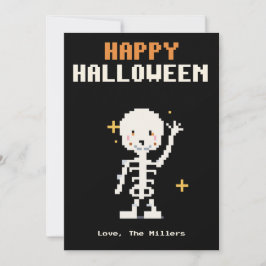 フレンドリーなスケルトンのピクセルアート ハロウィンカード シーズンカード
