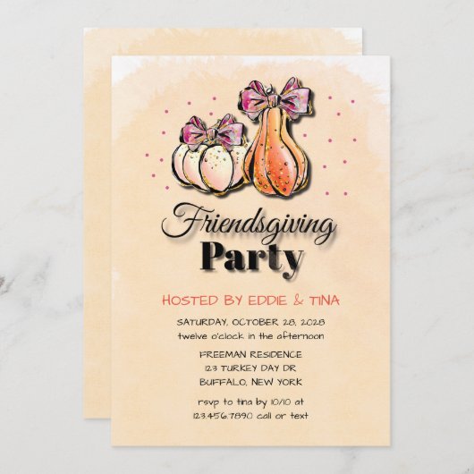 フレンドリーなパーティーをオレンジ色の紫の金ゴールド 招待状 (正面/裏面)