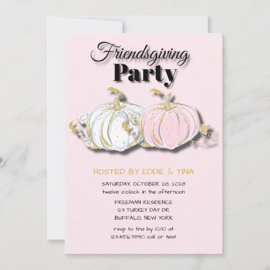 フレンドリーなパーティーピンクホワイトカボチャ 招待状 (正面)