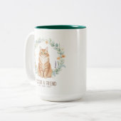 フレンドリーな保護猫のジンジャーの猫の花輪 ツートーンマグカップ (正面左)