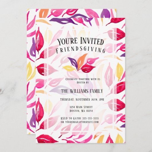 フレンドリーな水の色ピンク紫の黄色離れの 招待状 (正面/裏面)