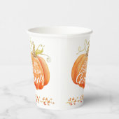 フレンドリーな秋カボチャのベリーの水色 紙コップ (右)