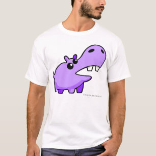 フレンドリーな紫色の漫画の幸せなカバのTシャツ Tシャツ