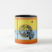 フレンドリーな花のマグの余分に青い黄色のストライブ柄の赤 マグカップ (中央)