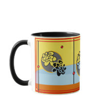 フレンドリーな花のマグの余分に青い黄色のストライブ柄の赤