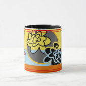 フレンドリーな花のマグの余分に青い黄色のストライブ柄の赤 マグカップ (中央)