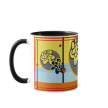 フレンドリーな花のマグの余分に青い黄色のストライブ柄の赤