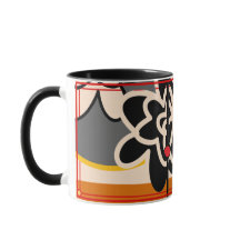 フレンドリーな花の大きい赤く黄色いコーヒー・マグ