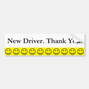 フレンドリーな顔の新しい運転者は文字感謝していしています バンパーステッカー