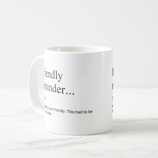 フレンドリーアラーム定義おもしろい作業 コーヒーマグカップ (正面左)