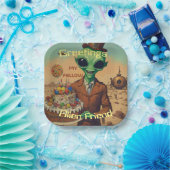 フレンドリーエイリアン付お誕生日ケーキ ペーパープレート (パーティー)