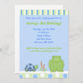 フレンドリーカエル&カメ5x7誕生日招待状 招待状 (正面/裏面)