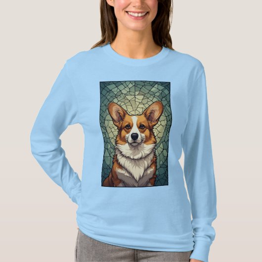 フレンドリーコーギー犬の肖像画 Tシャツ (正面)