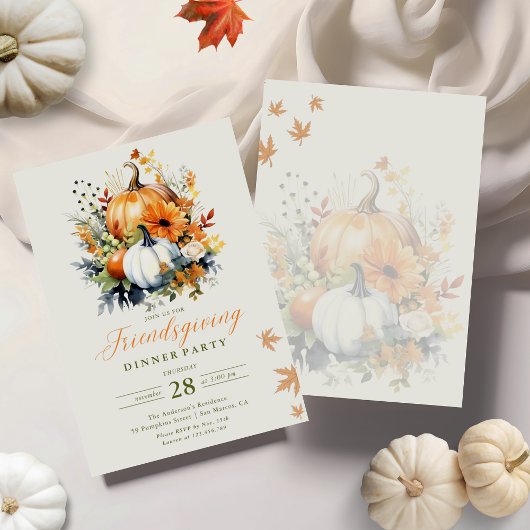 フレンドリーディナーウォーターカラーフローラカボチャ 招待状