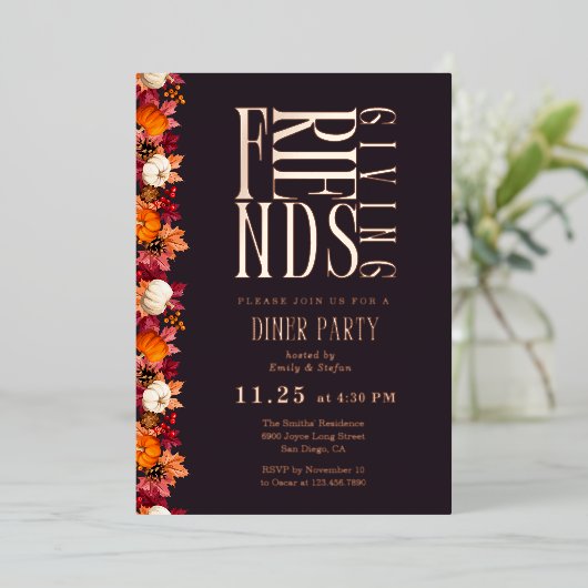 フレンドリーモダンディナーフローラ 箔招待状 (立ち正面)