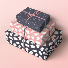 フレンドリー幽霊とスパークルハロウィーンパターン ラッピングペーパーシート