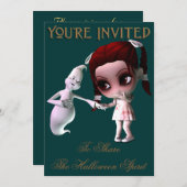 フレンドリー幽霊ハローウィンパーティ招待状 招待状 (正面/裏面)