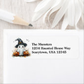 フレンドリー幽霊ブラックウィッチズハット&こうもりハロウィーン ラベル (インサイチュ)