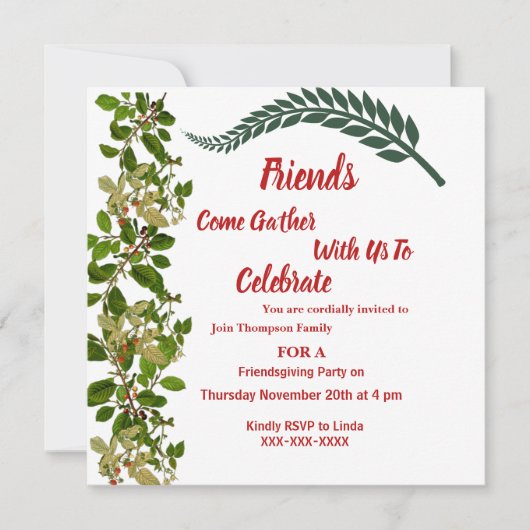 フレンドリー秋秋の葉緑の水色 招待状 (正面)