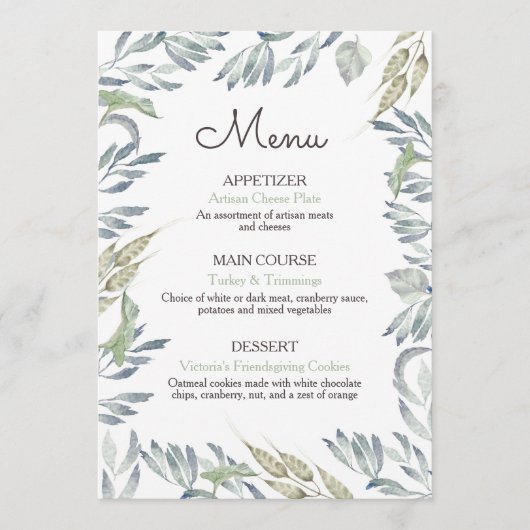 フレンドリー素朴感謝祭ディナーメニュー メニュー (正面)