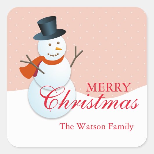 フレンドリー雪だるま北極ピンクのクリスマス休暇 スクエアシール (正面)