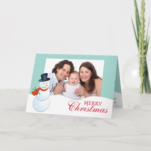フレンドリー雪だるま北極ブルーのクリスマス写真 シーズンカード (正面)