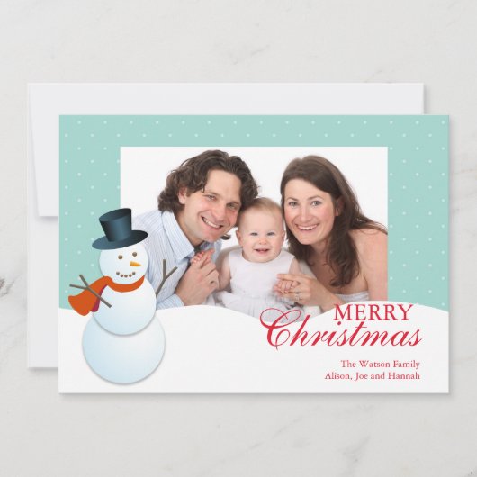 フレンドリー雪だるま北極ブルーのクリスマス写真 シーズンカード (正面)
