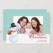フレンドリー雪だるま北極ブルーのクリスマス写真 シーズンカード (正面/裏面)