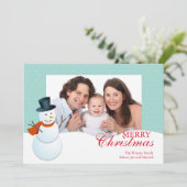 フレンドリー雪だるま北極ブルーのクリスマス写真 シーズンカード (スタンド正面)