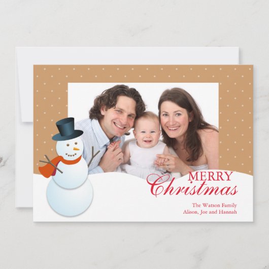 フレンドリー雪だるま北極茶色のクリスマス写真 シーズンカード (正面)