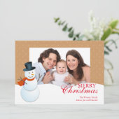 フレンドリー雪だるま北極茶色のクリスマス写真 シーズンカード (スタンド正面)