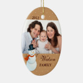 フレンドリー雪だるま北極茶色のクリスマス写真 セラミックオーナメント (右)