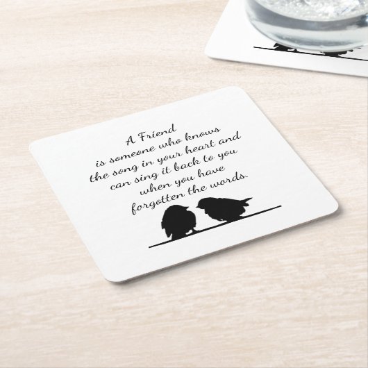 フレンド引用文の歌あなたのハート&鳥 スクエアペーパーコースター (アングル)
