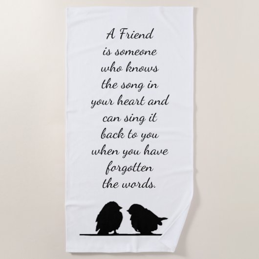 フレンド引用文の歌あなたのハート&鳥 ビーチタオル (正面)