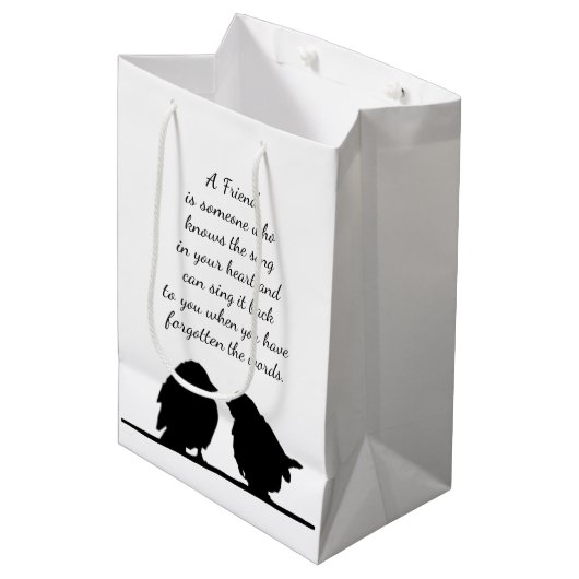 フレンド引用文の歌あなたのハート&鳥 ミディアムペーパーバッグ (正面アングル)