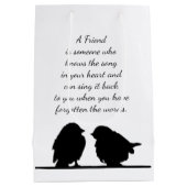 フレンド引用文の歌あなたのハート&鳥 ミディアムペーパーバッグ (裏面)