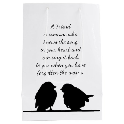 フレンド引用文の歌あなたのハート&鳥 ミディアムペーパーバッグ (裏面)