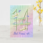 フレンド最高の14th誕生日バタフライガーデンカード カード (黄色い花)
