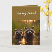 フレンド誕生日そんな賛美のアライグマかわいい カード (黄色い花)