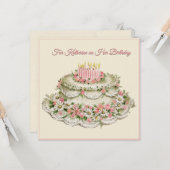 フレンド誕生日カードヴィンテージフラワーケーキと詩 カード (正面/裏面インサイチュ)