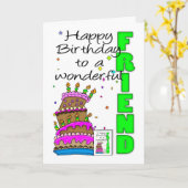 フレンド誕生日カード熱狂する、ケーキ、ケーキ誕生日Ca カード (黄色い花)