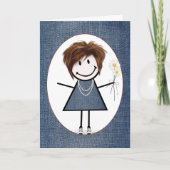 フレンド誕生日スティックフィギュア女の子とデイジー カード (正面)