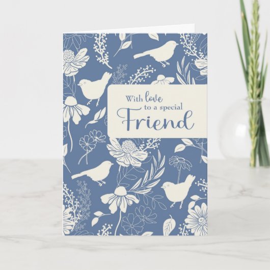 フレンド誕生日ブルーバードと花 カード (正面)