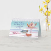 フレンド誕生日名前をカスタムするティーポットとティーカップスレ カード (黄色い花)