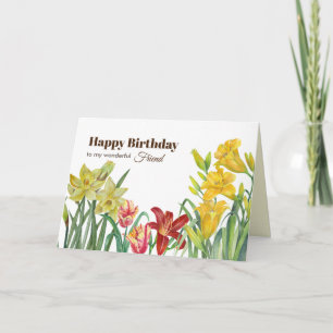 フレンド誕生日黄色オレンジ色の春花 カード