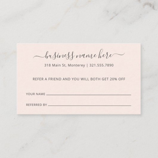 フレンド赤面ピンク美しいサロンを参照エレガント 紹介カード (裏面)